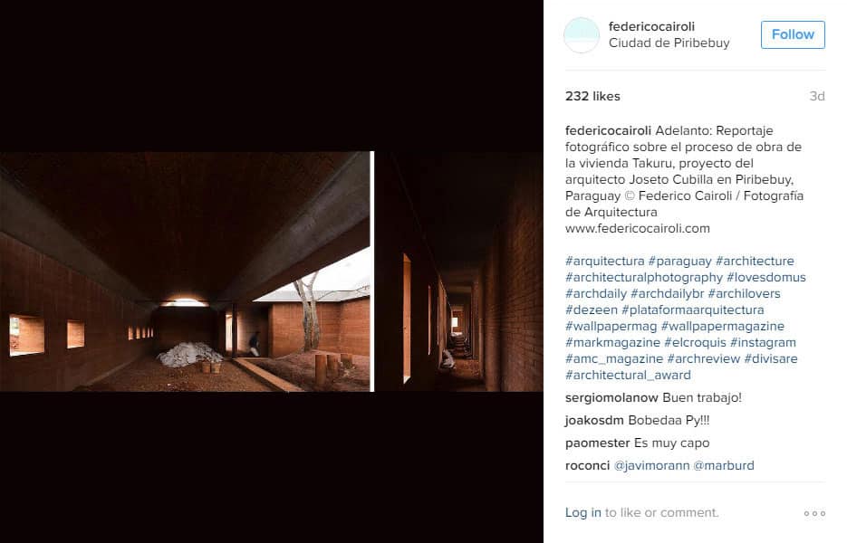Fotografía de arquitectura en instagram. Federico Cairoli.