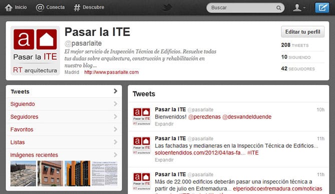 RT arquitectura. Redes sociales. Twitter.