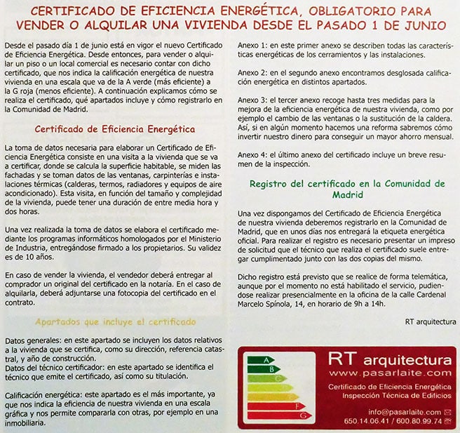Información básica sobre el Certificado de Eficiencia Energética.